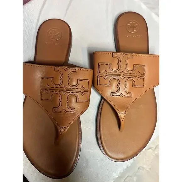 Tory Burch Jamie Weston Logo Sandals in Royal Tan US 7.5 - Picture 3 of 7